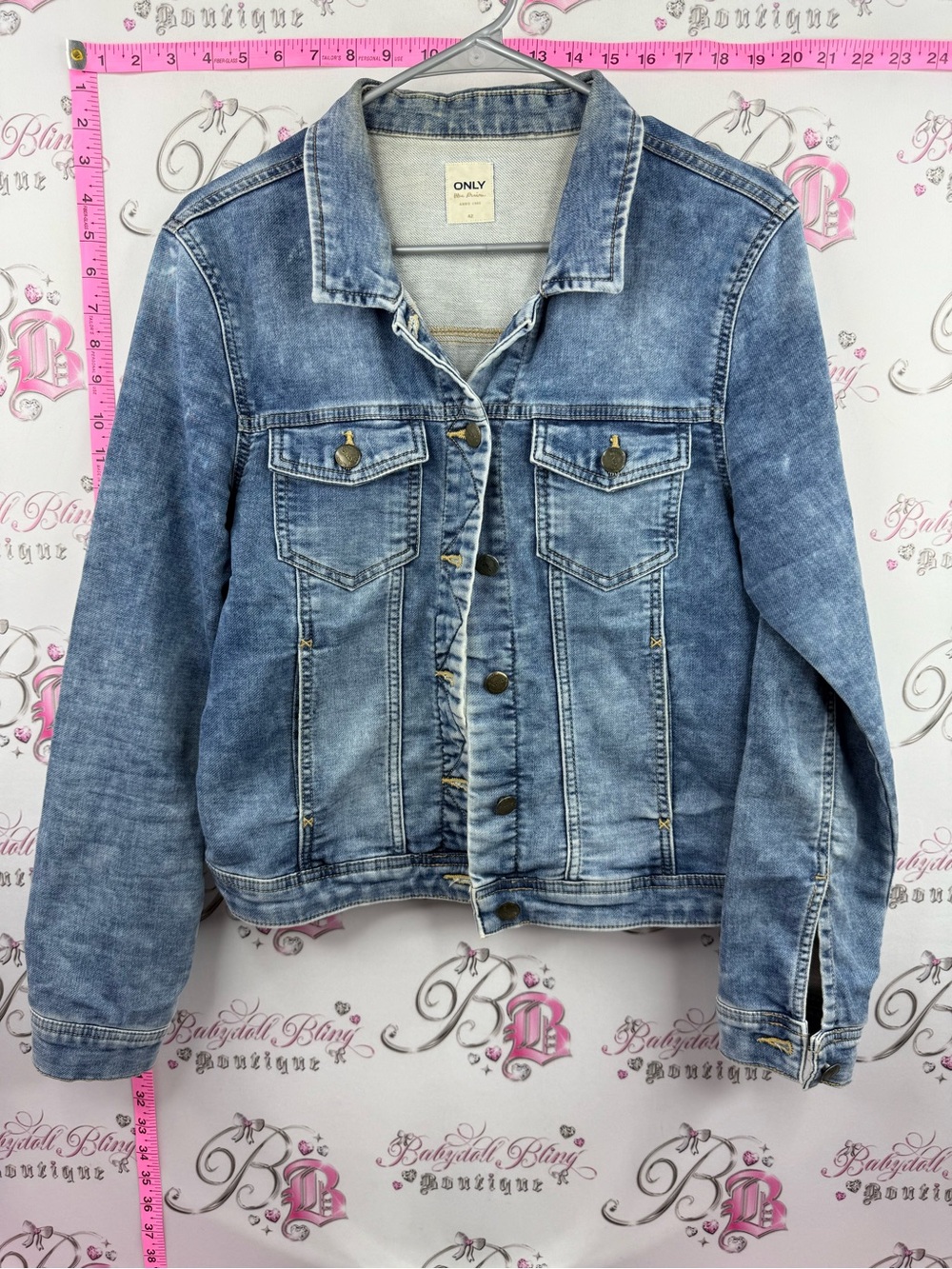 ONLY sequin denim jacket sparkly HELLO Light Blue Washed Denim Jacket